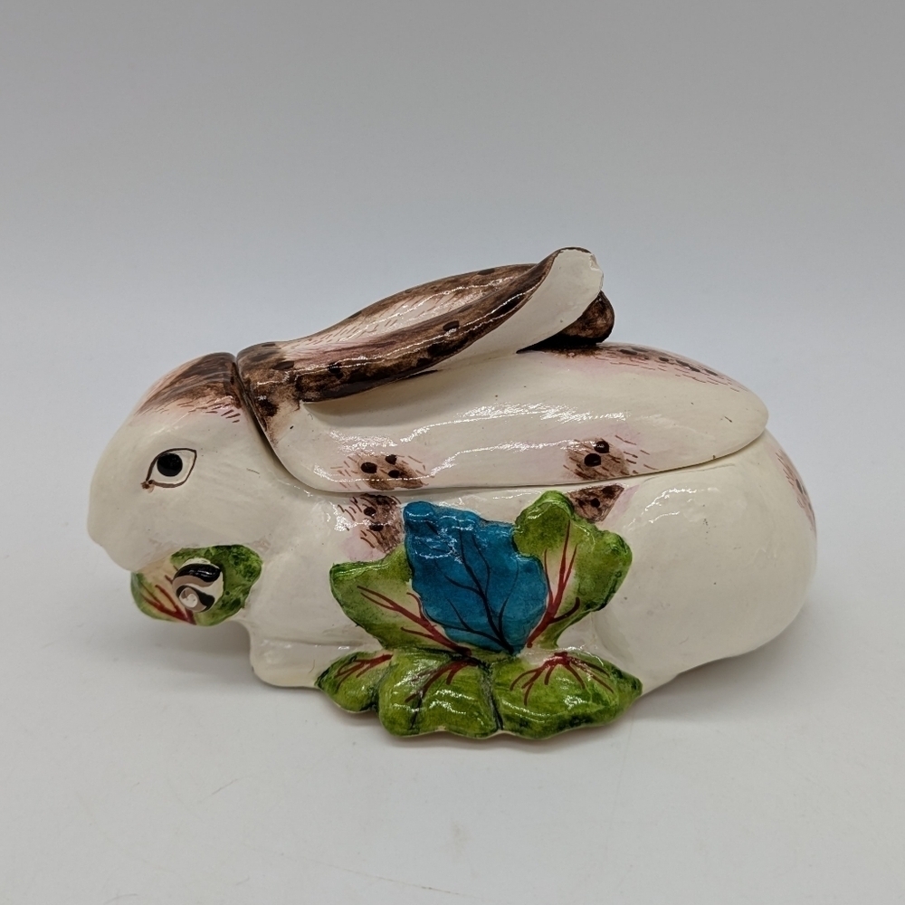 Vintage Bunny Snail Ceramic Lidded Trinket Dish